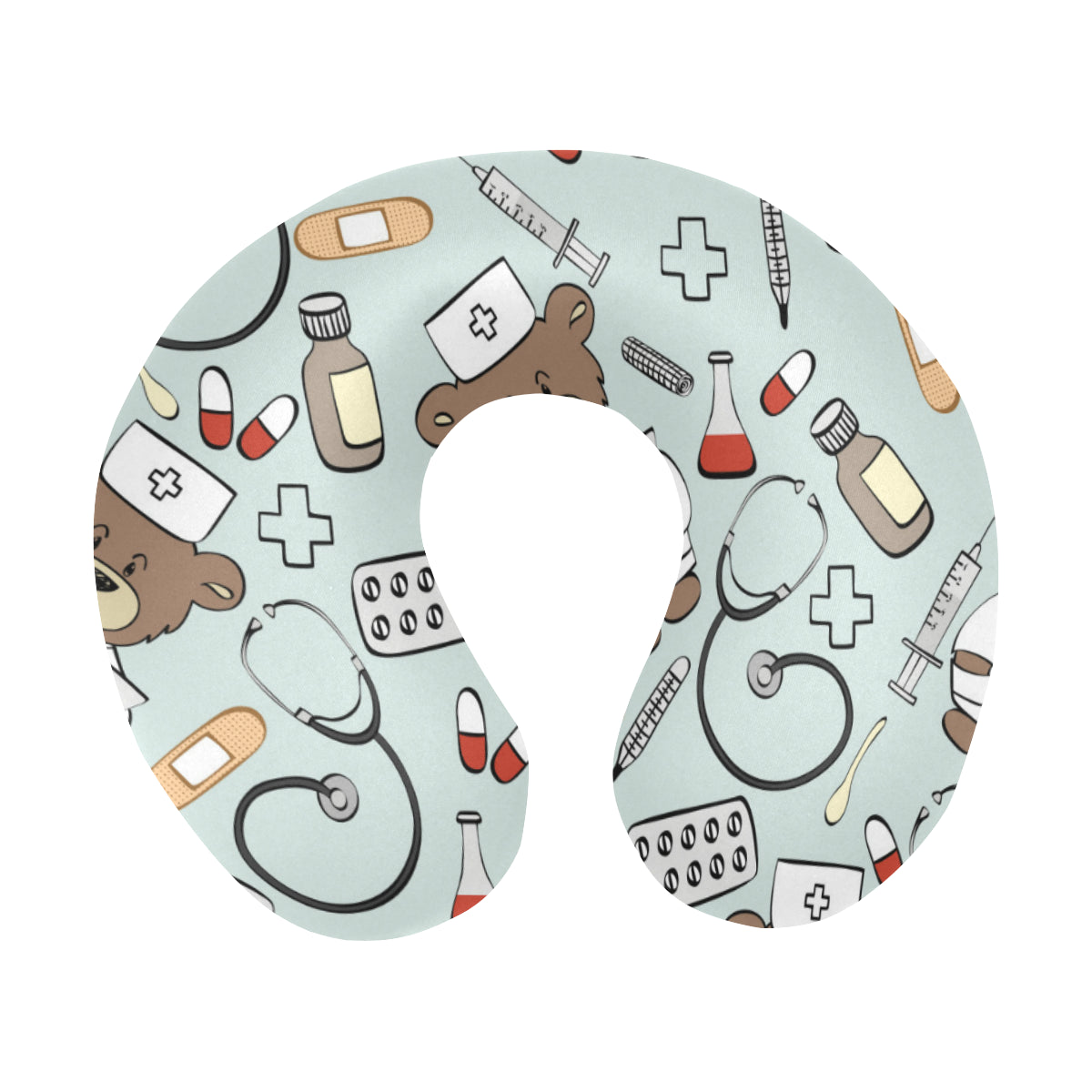 Nurse Bear Pattern Print Design A01 U-Shaped Travel Neck Pillow