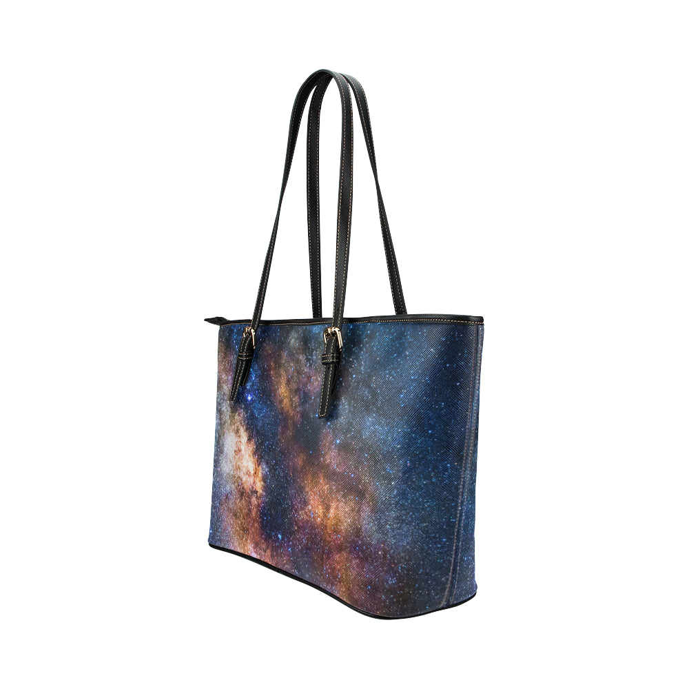 Celestial Milky way Galaxy Leather Tote Bag