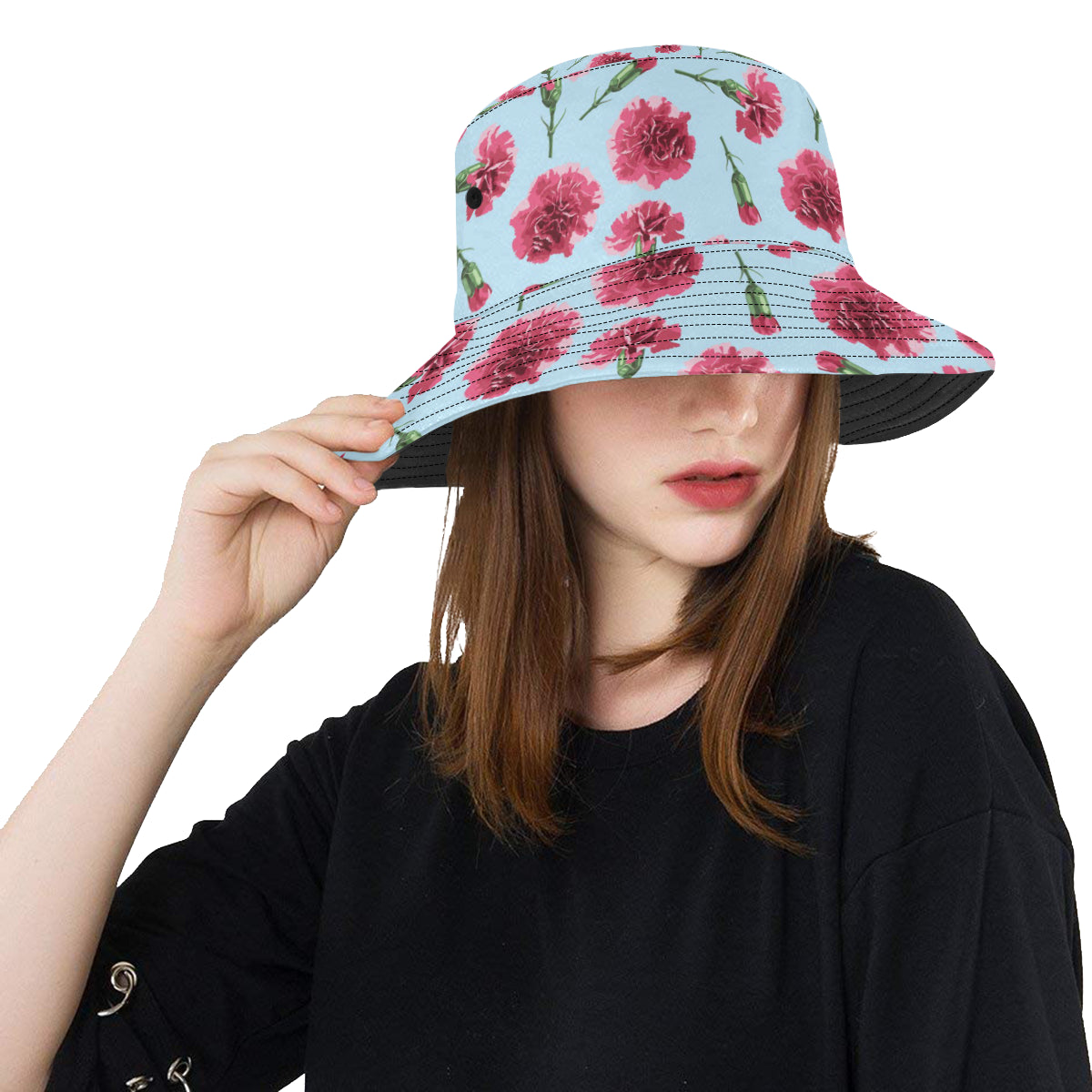 Carnations Pattern Print Design CN01 Unisex Bucket Hat