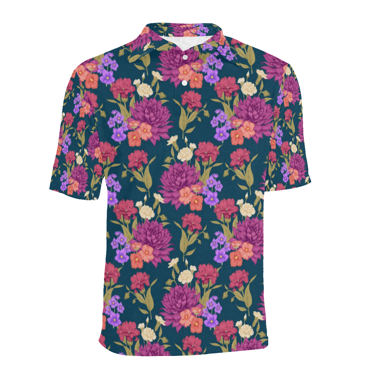 Dahlia Pattern Print Design DH01 Men Polo Shirt
