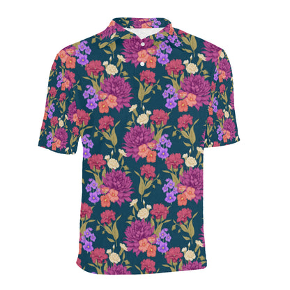 Dahlia Pattern Print Design DH01 Men Polo Shirt