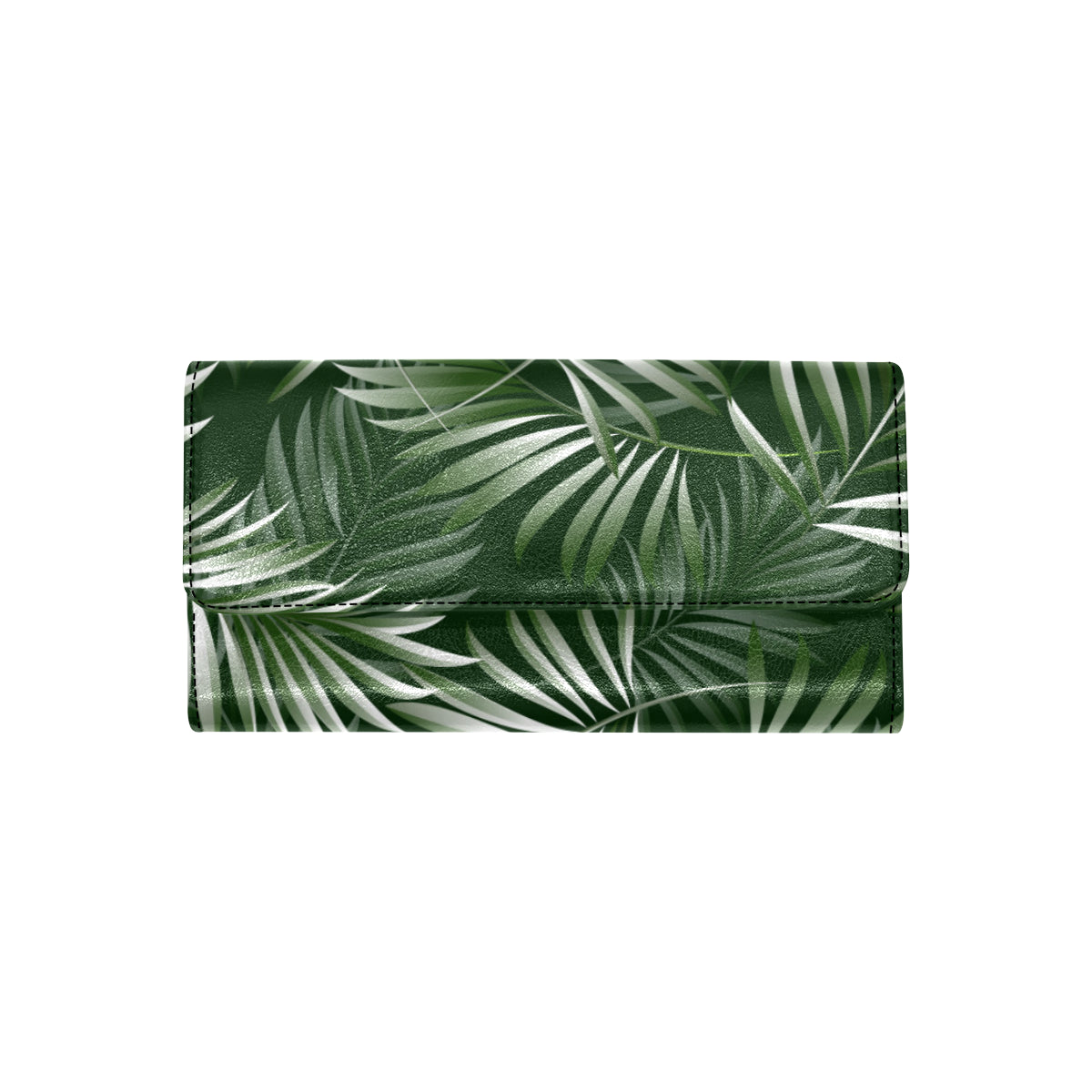 White Green Tropical Palm Leaves Women's Trifold Wallet
