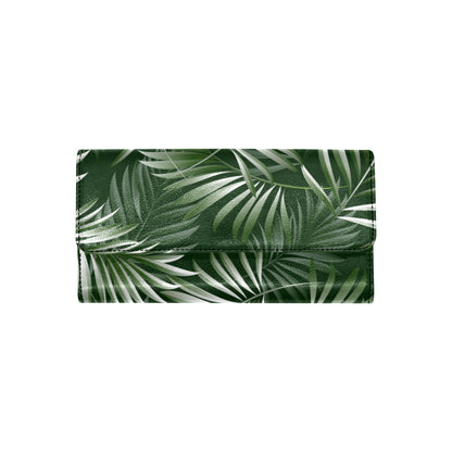 White Green Tropical Palm Leaves Women's Trifold Wallet