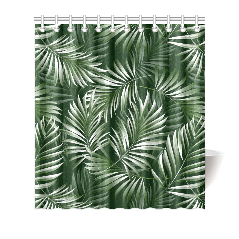 White Green Tropical Palm Leaves Shower Curtain