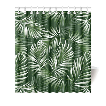 White Green Tropical Palm Leaves Shower Curtain