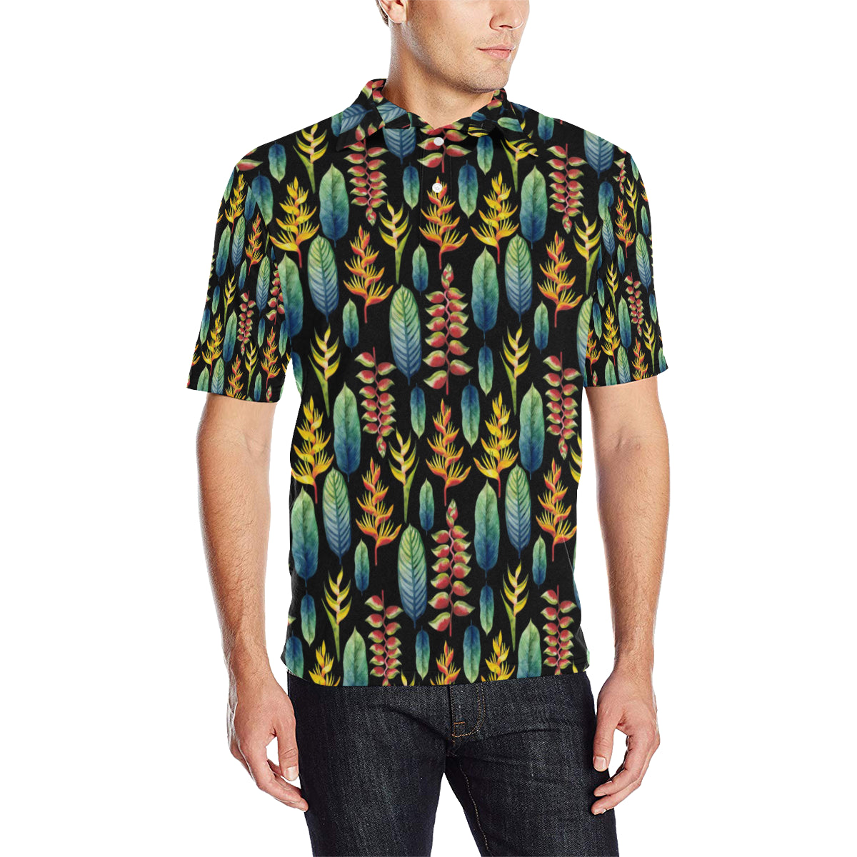 Heliconia Pattern Print Design HL03 Men Polo Shirt