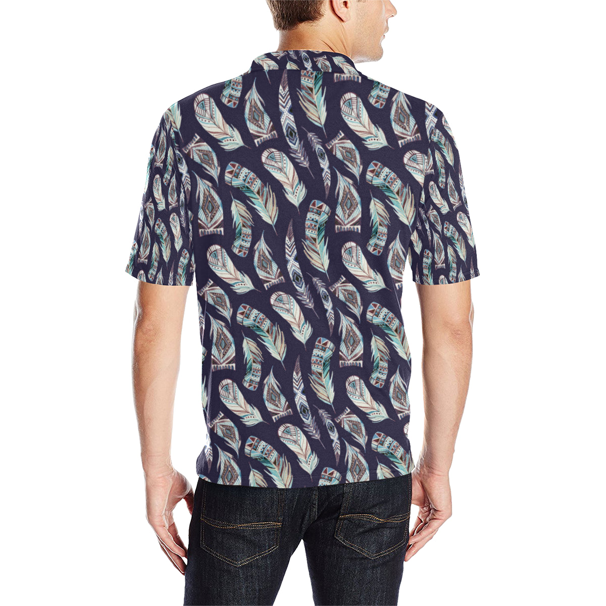 Feather Vintage Boho Design Print Men Polo Shirt