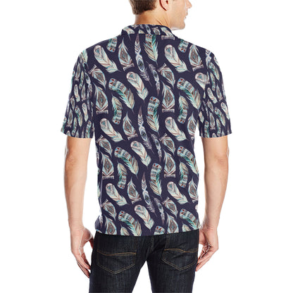 Feather Vintage Boho Design Print Men Polo Shirt