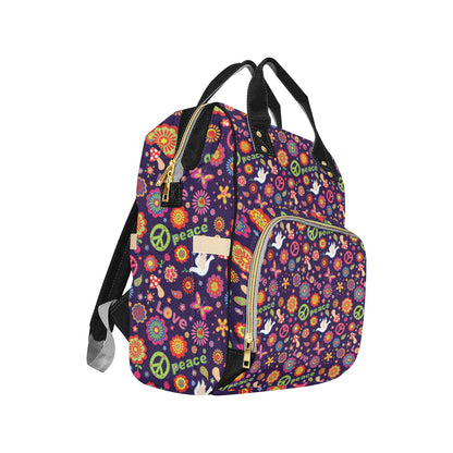 Flower Power Peace Design Print Diaper Bag Backpack