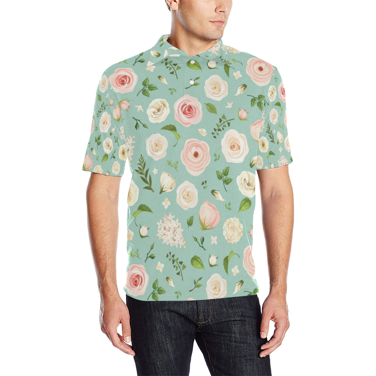 Lisianthus Pattern Print Design 01 Men Polo Shirt