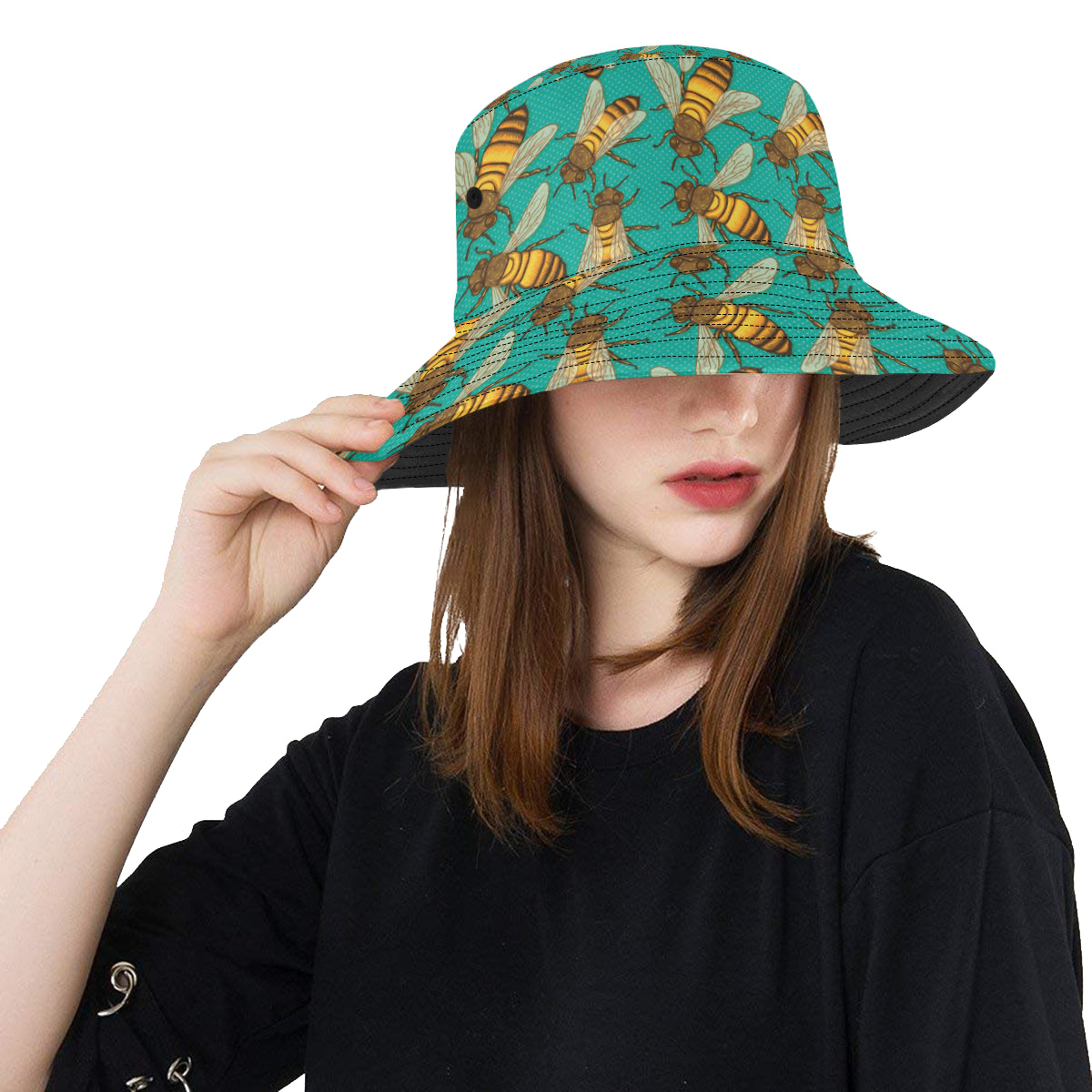Bee Pattern Print Design BEE04 Unisex Bucket Hat