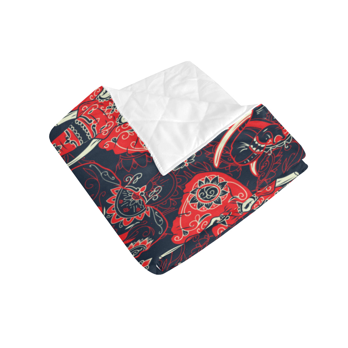 Red Indian Elephant Pattern Premium Quilt