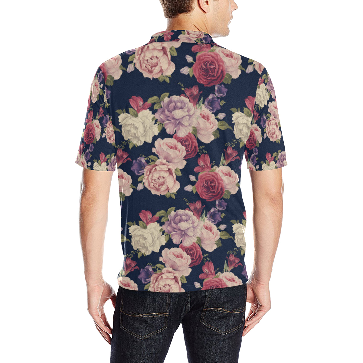 Peony Pattern Print Design PE03 Men Polo Shirt