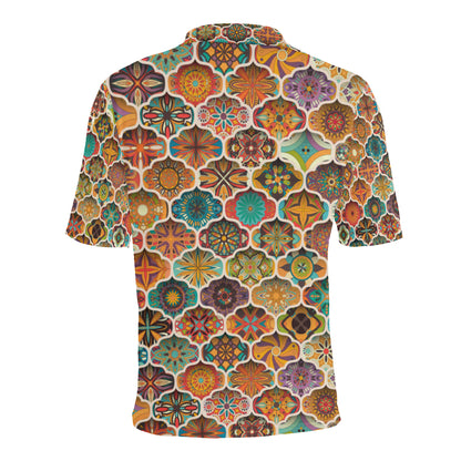 Mandala Mosaic Themed Design Print Men Polo Shirt