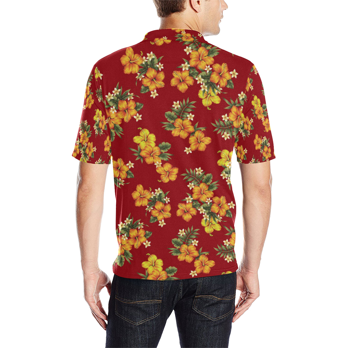 Orange Hibiscus Pattern Print Design HB026 Men Polo Shirt
