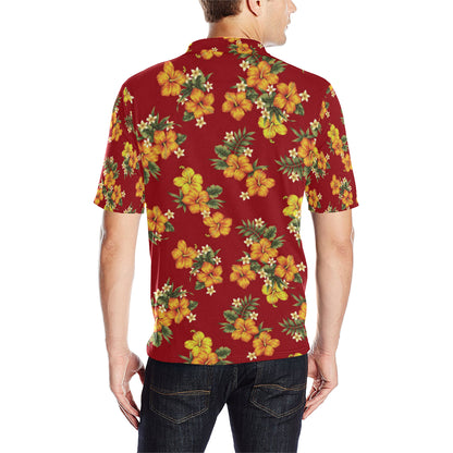 Orange Hibiscus Pattern Print Design HB026 Men Polo Shirt