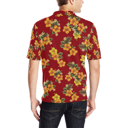 Orange Hibiscus Pattern Print Design HB026 Men Polo Shirt