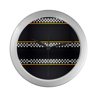 Checkered Flag Yellow Line Style Wall Clock
