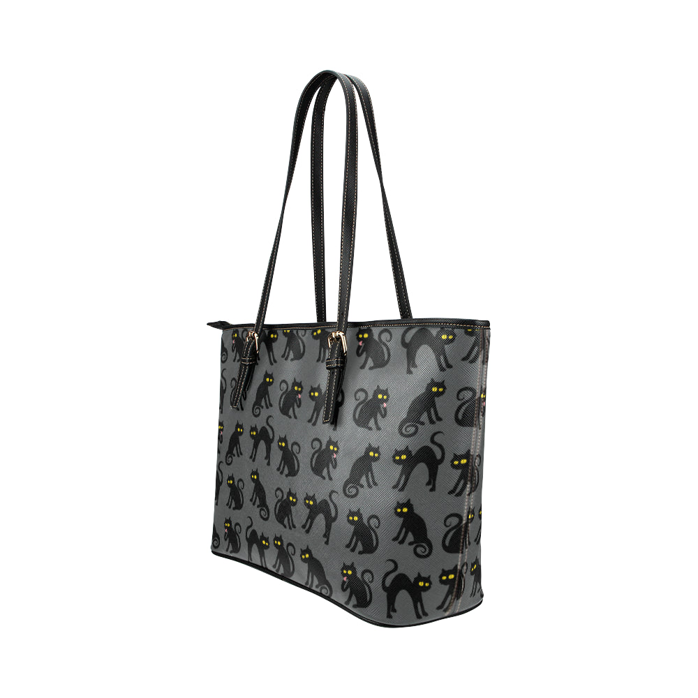 Black Cat Cute Print Pattern Leather Tote Bag