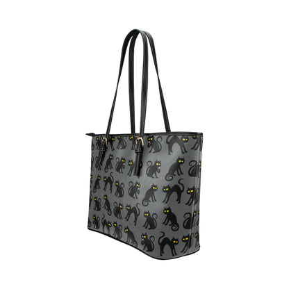 Black Cat Cute Print Pattern Leather Tote Bag