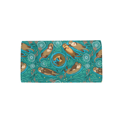 Sea Otter Pattern Print Design 01 Women's Trifold Wallet