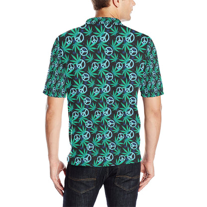 Peace Sign Themed Design Print Men Polo Shirt
