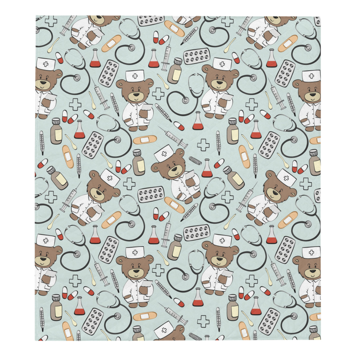 Nurse Bear Pattern Print Design A01 Premium Quilt
