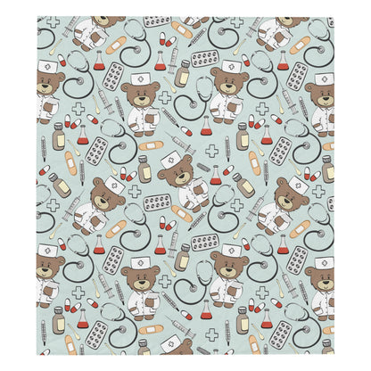 Nurse Bear Pattern Print Design A01 Premium Quilt