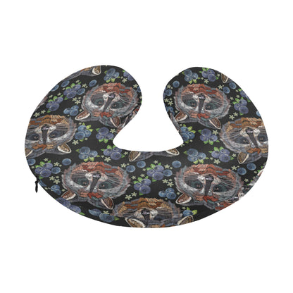 Raccoon Pattern Print Design A03 U-Shaped Travel Neck Pillow