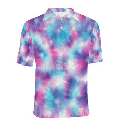 Tie Dye Blue Pink Men Polo Shirt
