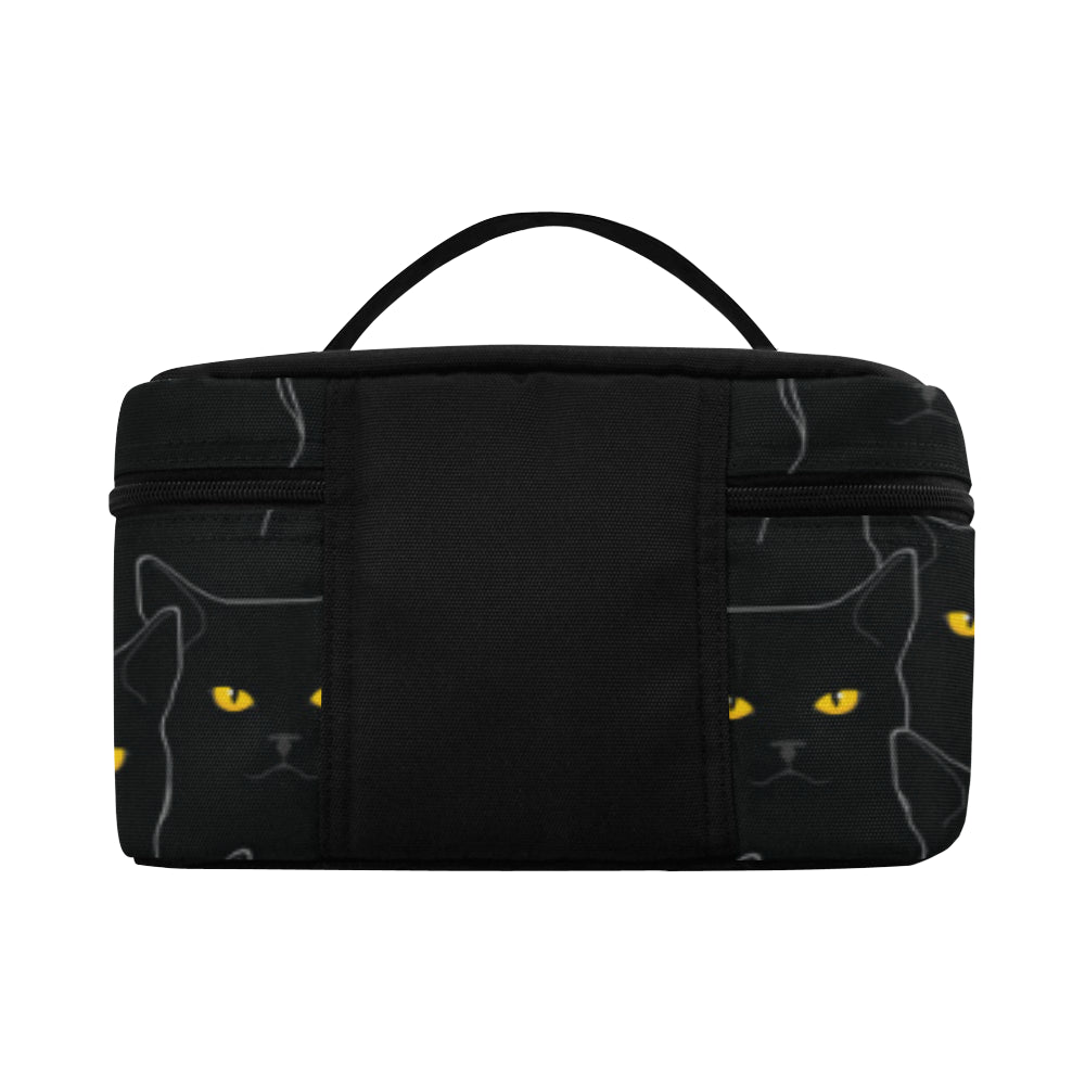 Black Cat Yellow Eyes Print Pattern Makeup Bag