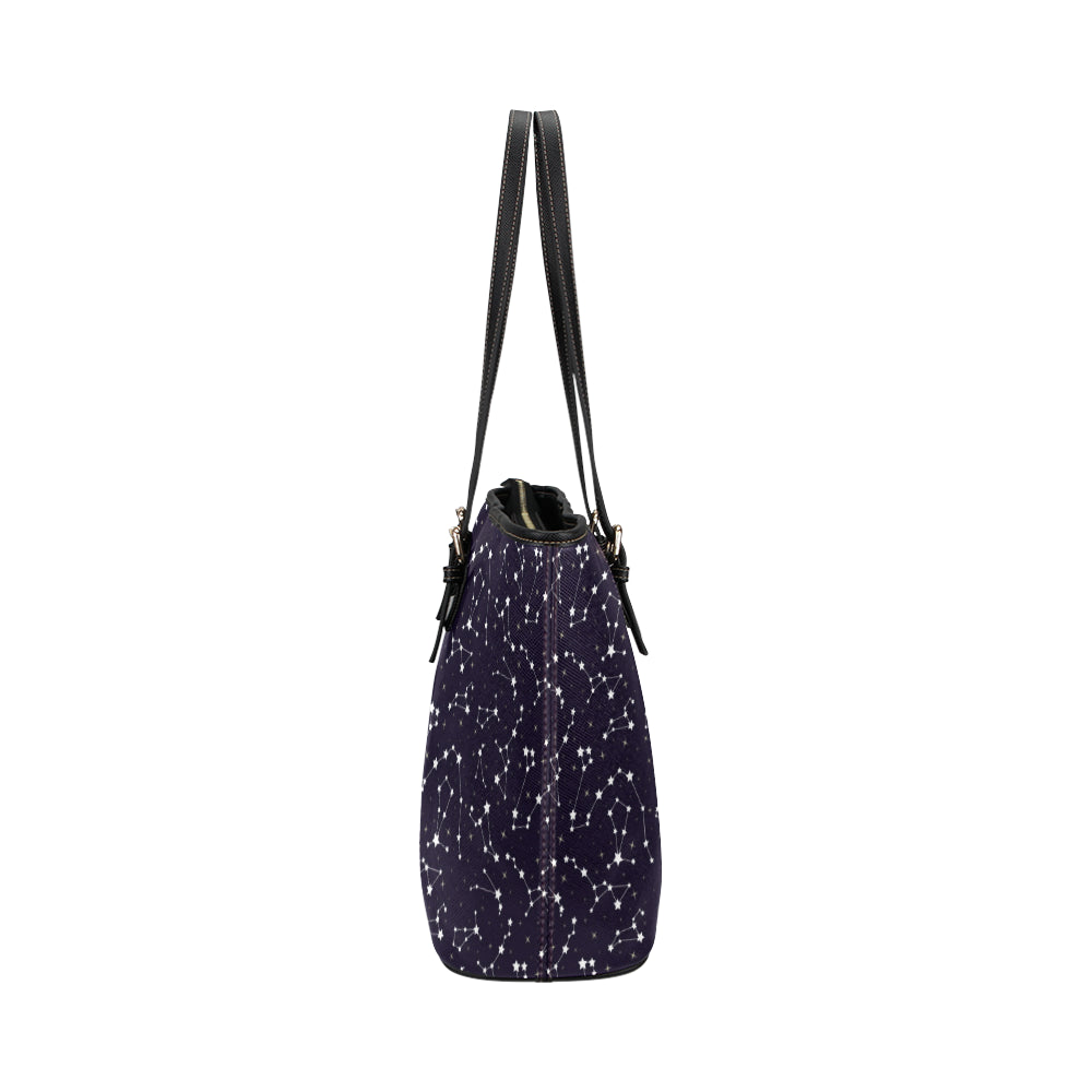 Zodiac Star Pattern Design Print Leather Tote Bag