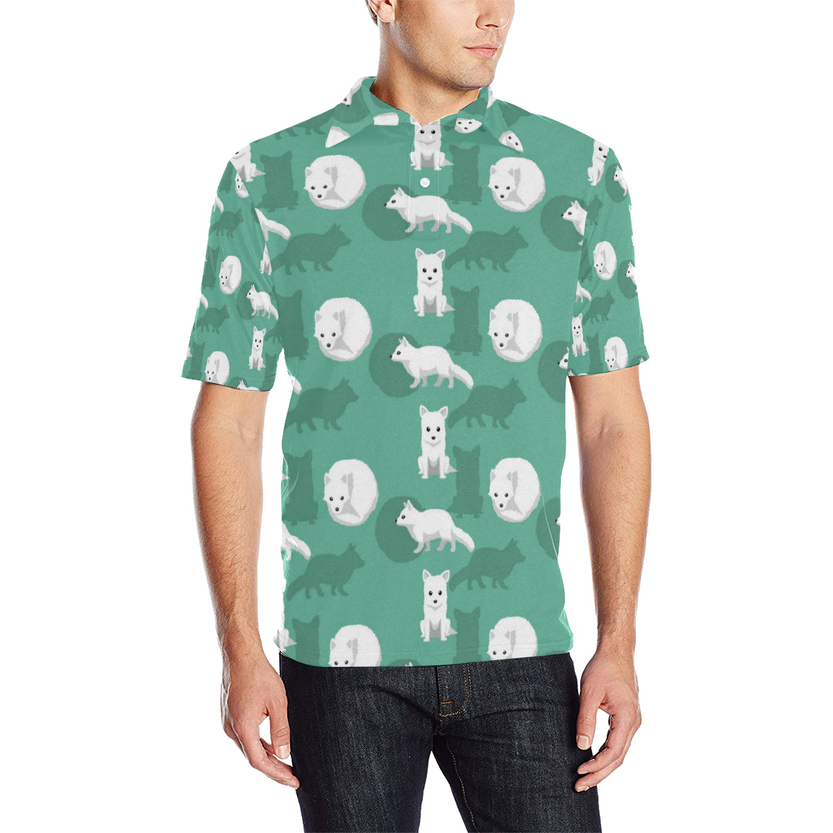 Arctic Fox Pattern Print Design Men Polo Shirt