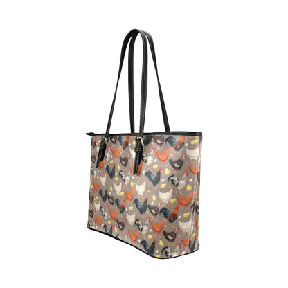 Chicken Evolution Pattern Leather Tote Bag