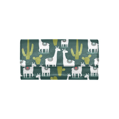 Llama Cactus Pattern Print Design 02 Women's Trifold Wallet