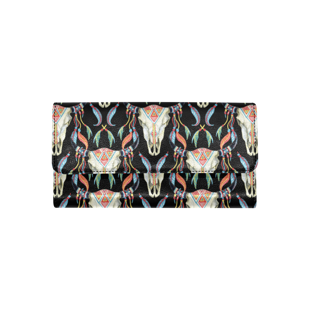 Buffalo Head Boho Style Pattern Print Design 01 Women's Trifold Wallet