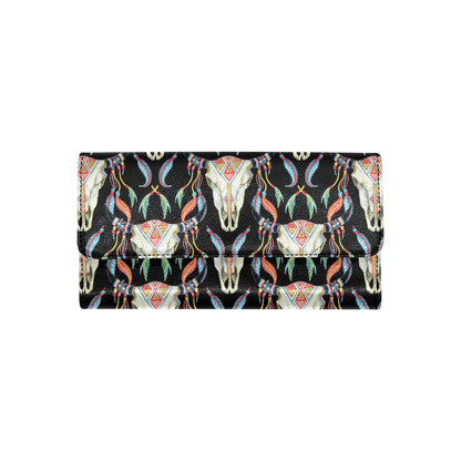 Buffalo Head Boho Style Pattern Print Design 01 Women's Trifold Wallet
