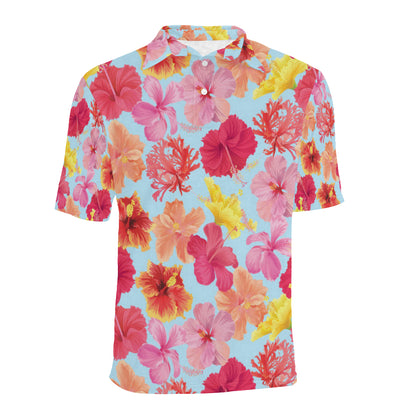 Hibiscus Pattern Print Design HB020 Men Polo Shirt