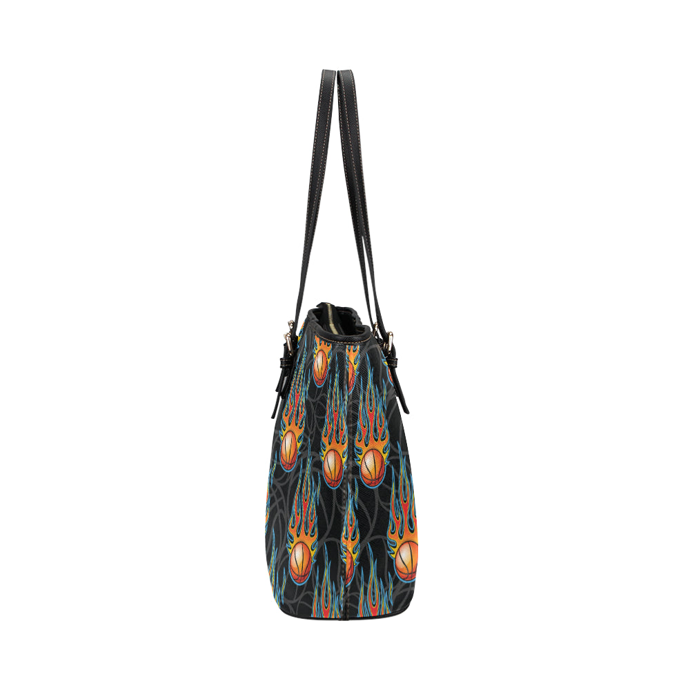 Basketball Fire Print Pattern Leather Tote Bag