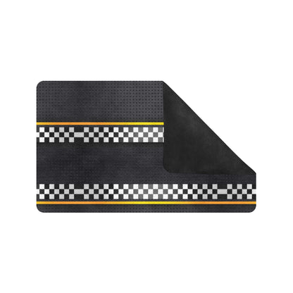 Checkered Flag Yellow Line Style Rubber Doormat
