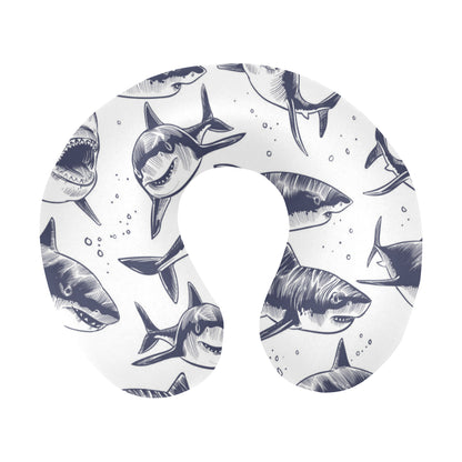 Great White Shark Pattern Print Design 02 U-Shaped Travel Neck Pillow