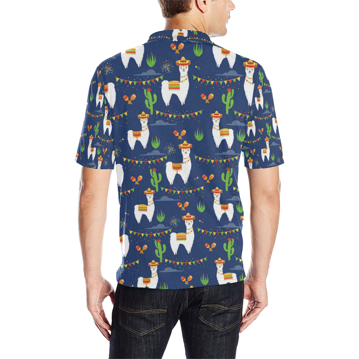 Llama Cactus Pattern Print Design 05 Men Polo Shirt