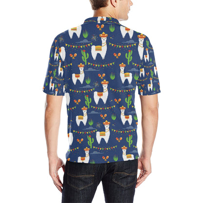 Llama Cactus Pattern Print Design 05 Men Polo Shirt