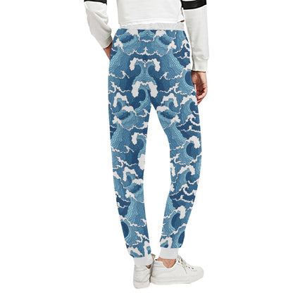 Wave Themed Pattern Print Unisex Sweatpants