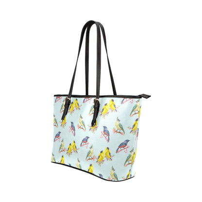 Bird Sweet Themed Print Pattern Leather Tote Bag