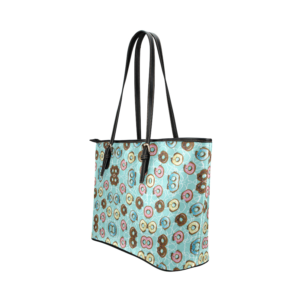 Emoji Donut Print Pattern Leather Tote Bag