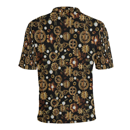 Steampunk Butterfly Design Themed Print Men Polo Shirt