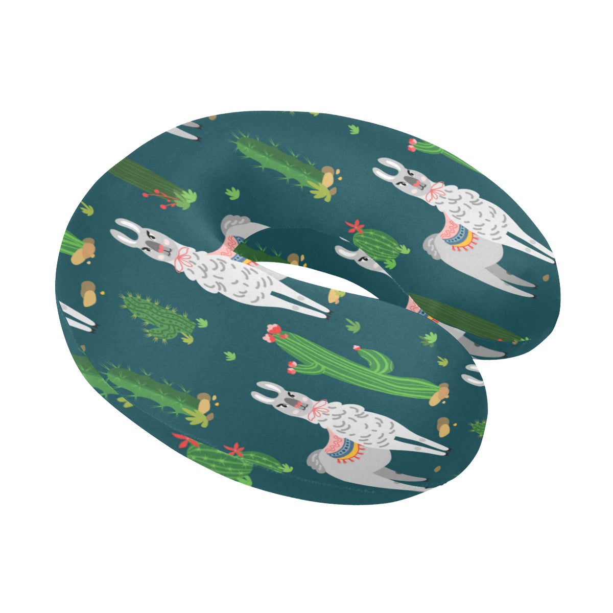 Llama Cactus Pattern Print Design 013 U-Shaped Travel Neck Pillow