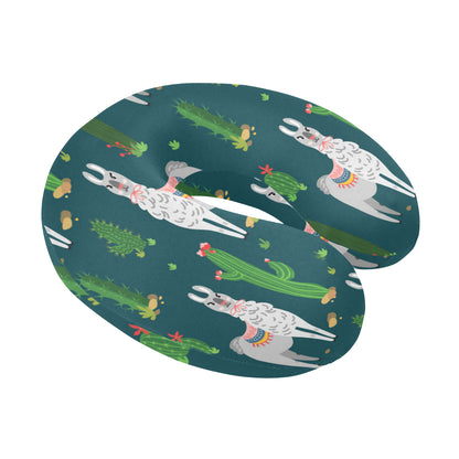 Llama Cactus Pattern Print Design 013 U-Shaped Travel Neck Pillow