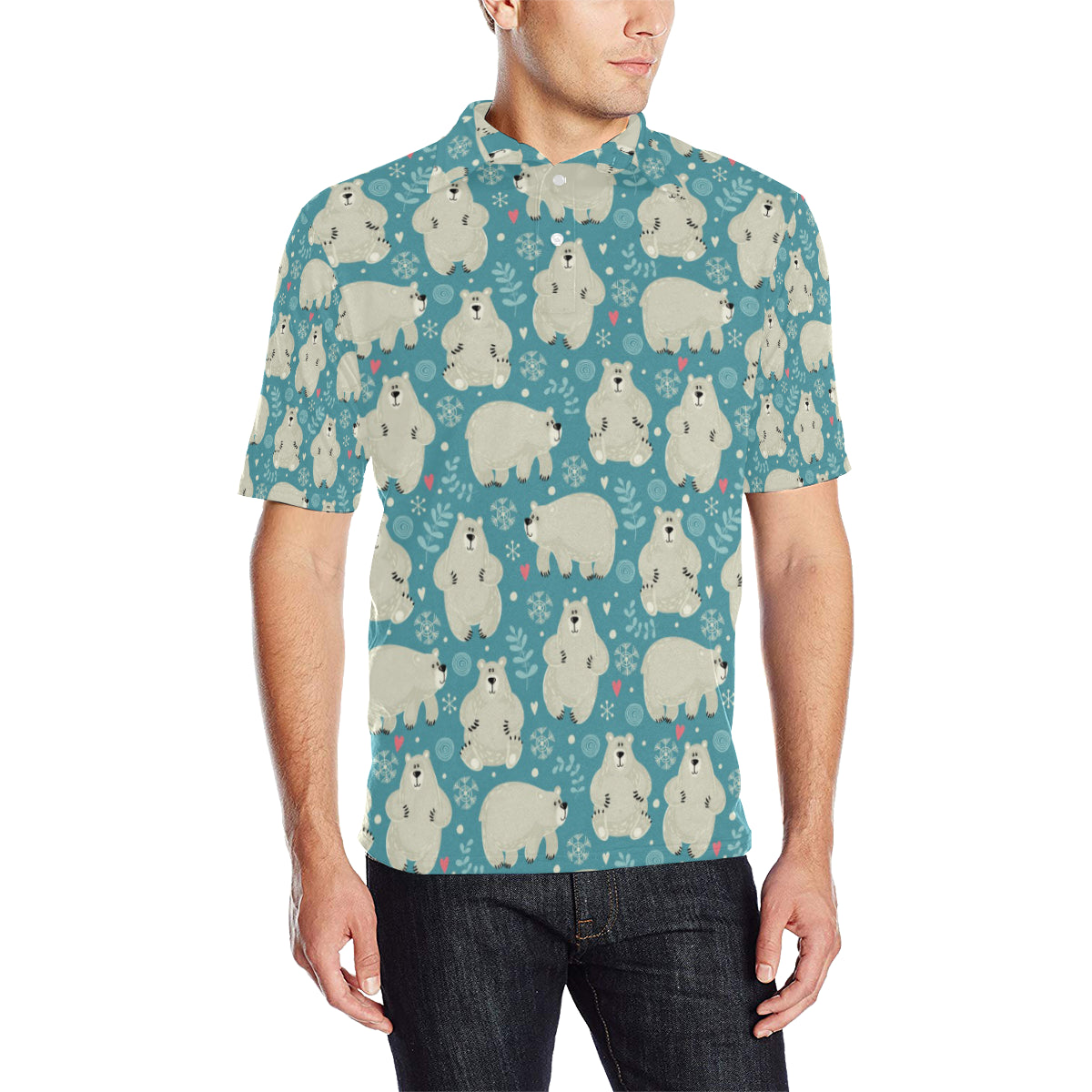 Bear Pattern Print Design BE04 Men Polo Shirt